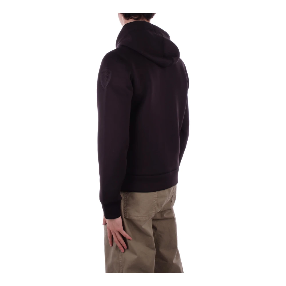 Blauer Hooded Jas Zwart Logo Rits Zakken Black Heren