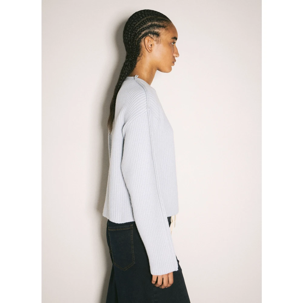 Marni Wollen Crewneck Trui Logo Stiksels Gray Dames