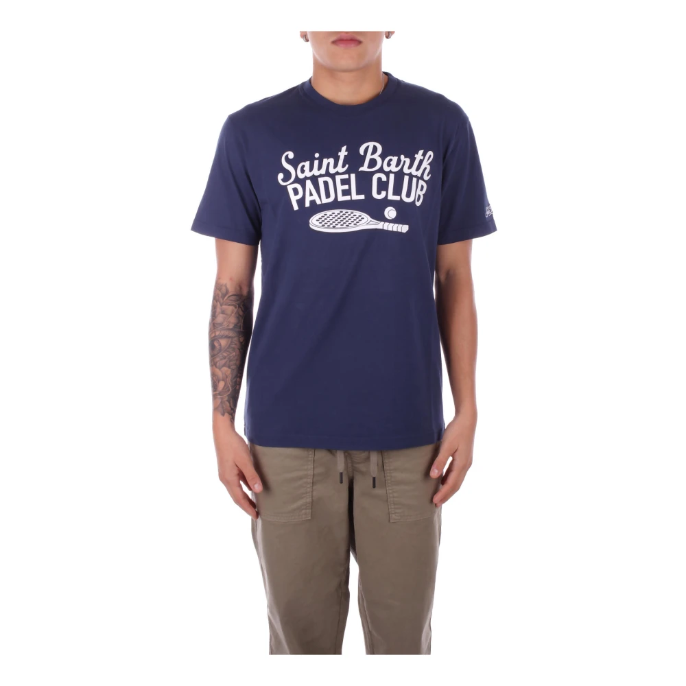 Saint Barth Logo Zij T-shirts en Polos Blue Heren