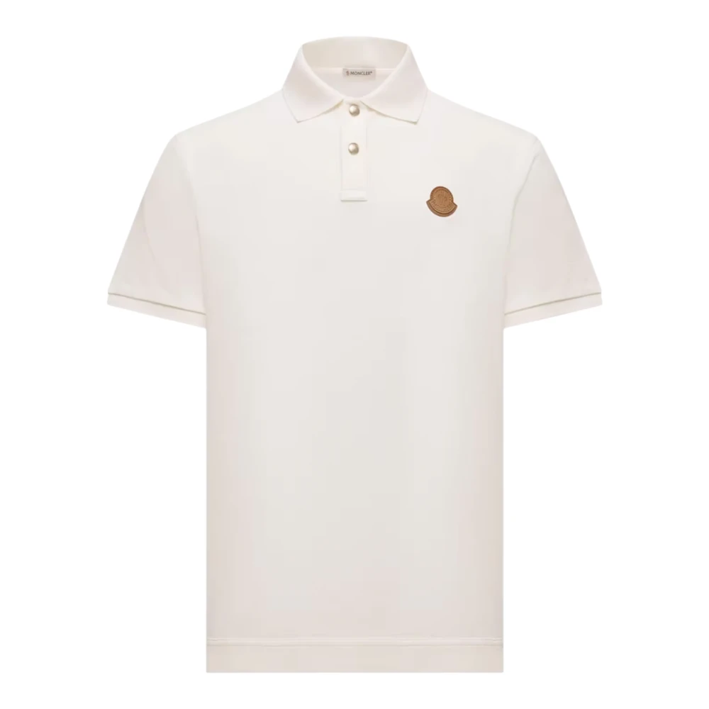 Moncler White Polo Shirts, Male, M, Logo Patch Cotton Piquet Polo Shirt