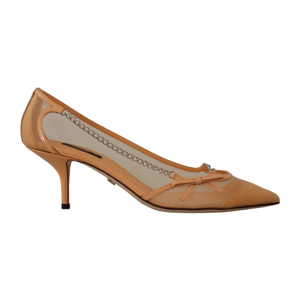 Dolce & Gabbana Chic Beige Mesh Pumps With Silver Chains - Female - Pumps - Beige - 6 Uk - Shoes