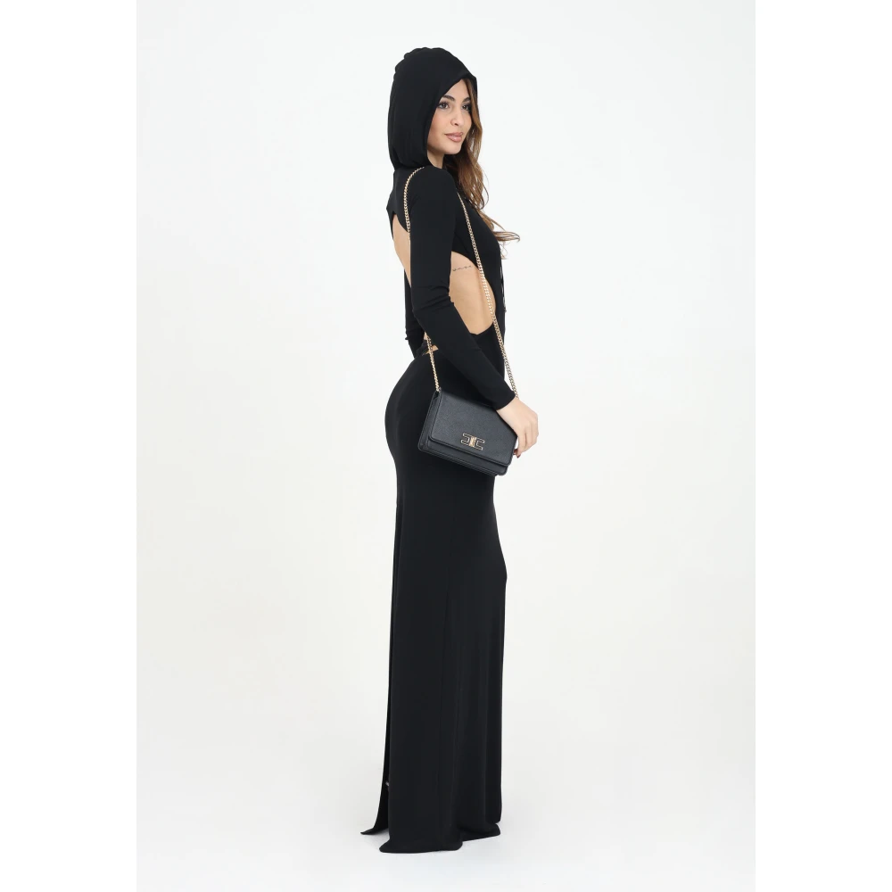 Elisabetta Franchi Zwarte lange jurk met V-hals Black Dames