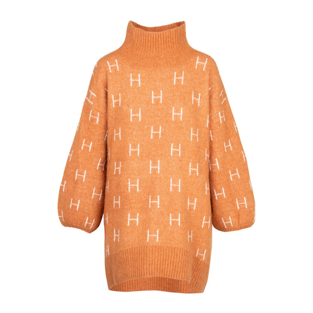 Hést Oversized Lang Gebreide Trui Leer Bruin Brown Dames