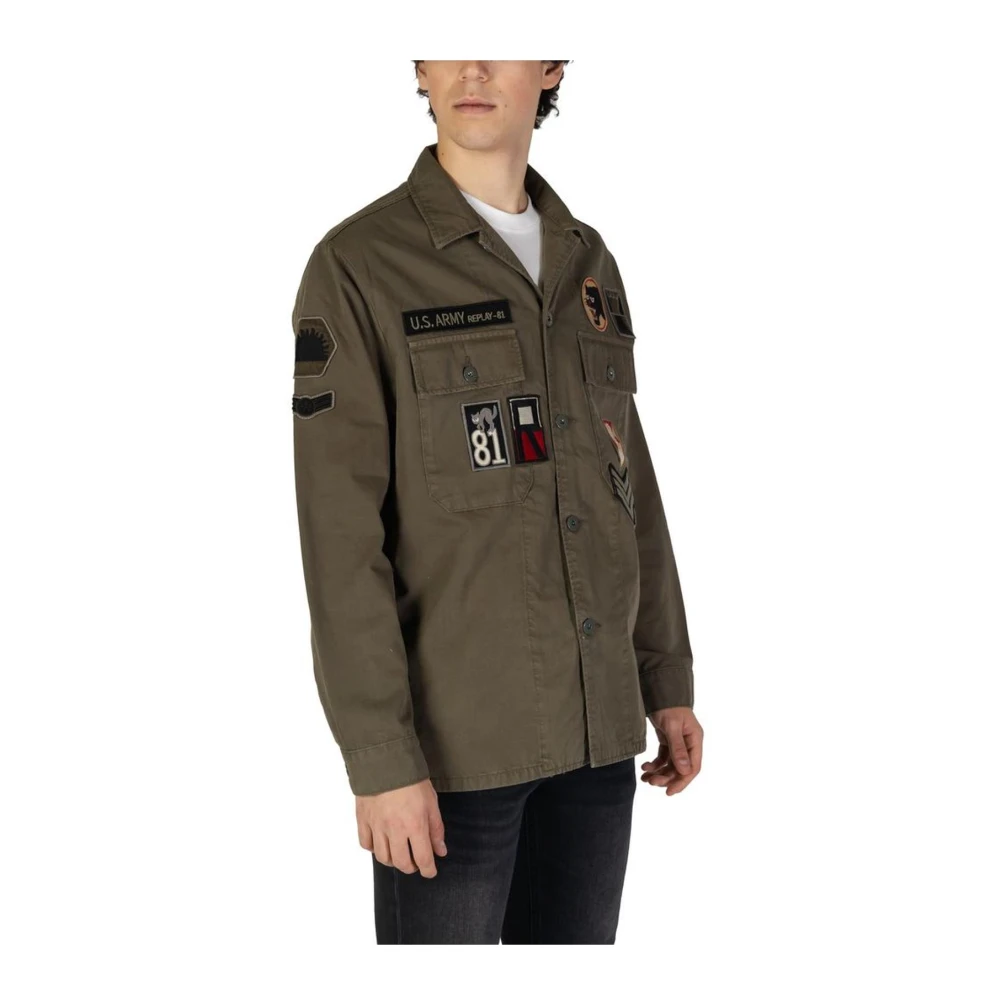 Replay Katoenen Lange Mouw Shirt Green Heren