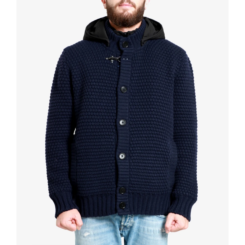 Fay Blauwe jas met capuchon ritssluiting en knoopsluiting Blue Heren