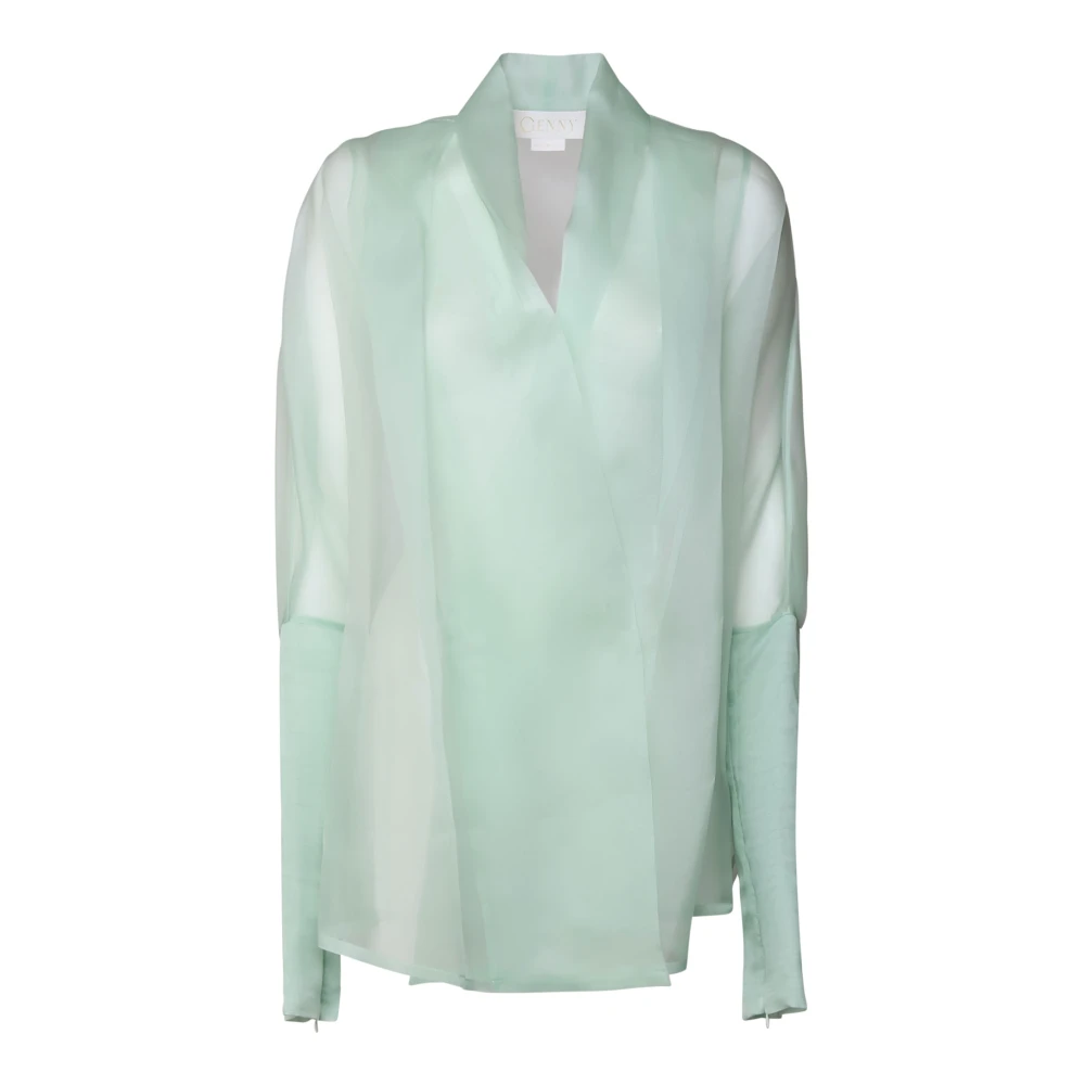 Genny Jade V-Hals Blouse met Transparante Details Green Dames
