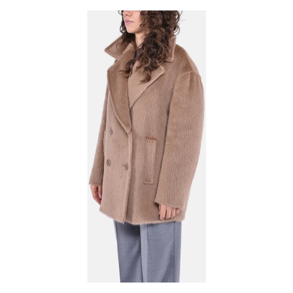 Max Mara Studio Korte Alpaca Jas met Dubbele Rij Brown Dames