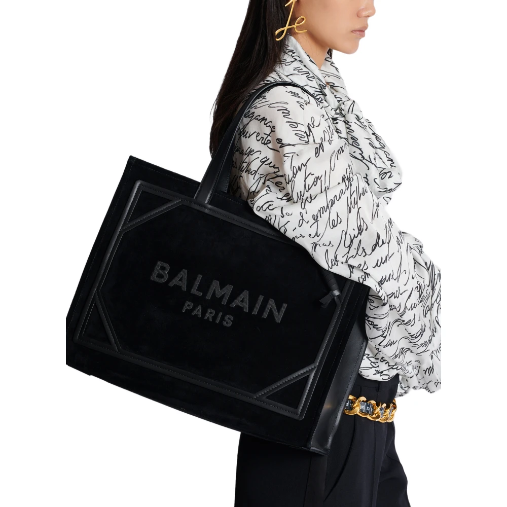 Balmain Middelgrote suède B-Leger tote tas Black Dames