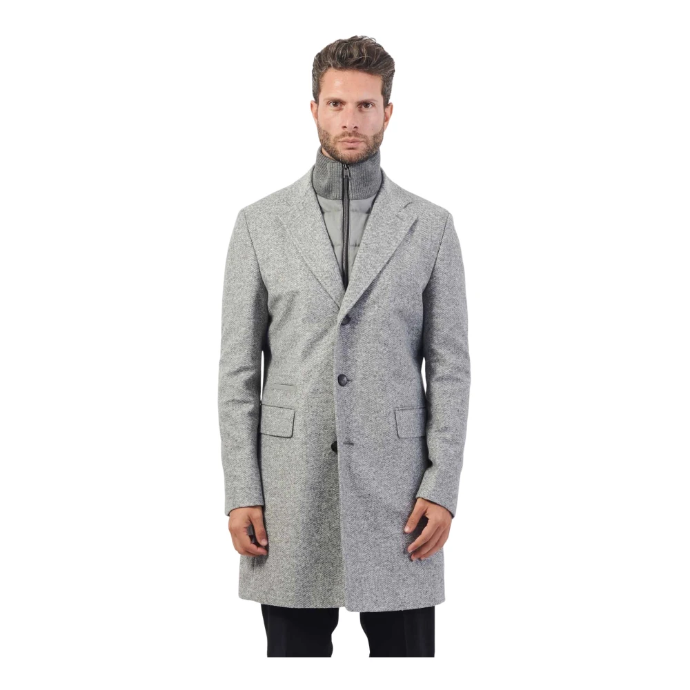 Boss Grijze Herringbone Jas met Afneembare Binnenjas Gray Heren