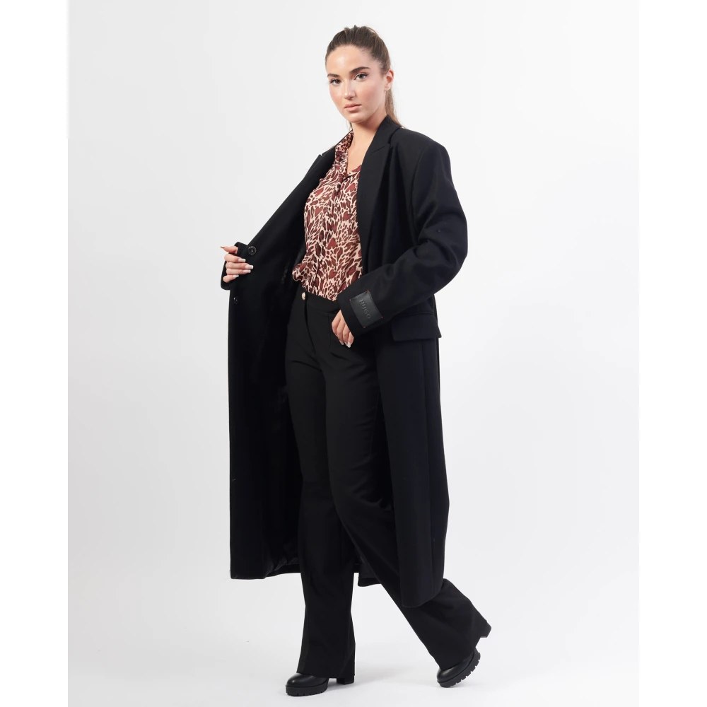 Hugo Boss Zwarte wollen blend ceintuurjas Black Dames