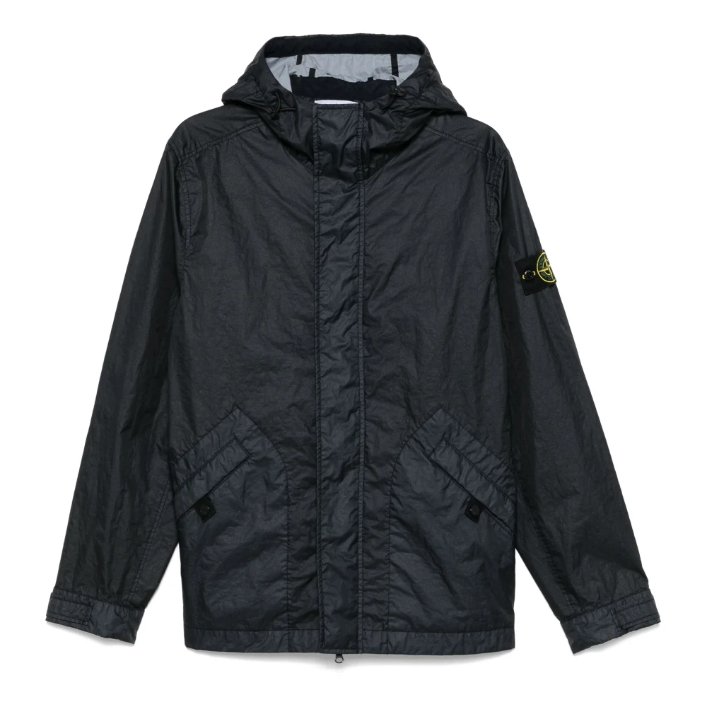 Stone Island Blauwe Nylonjas met capuchon Blue Heren