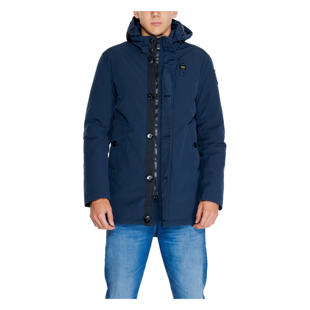 Blauer Blauwe Hoodie Jas Knopen Blue Heren