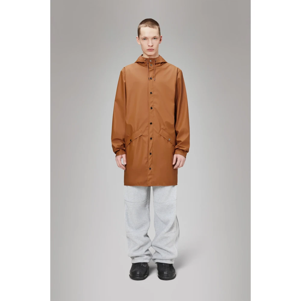 Rains Waterdichte Lange Jas Minimalistische Stijl Brown Heren