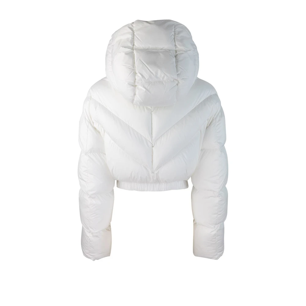 Elisabetta Franchi Witte Cropped Gewatteerde Jas met Afneembare Capuchon White Dames