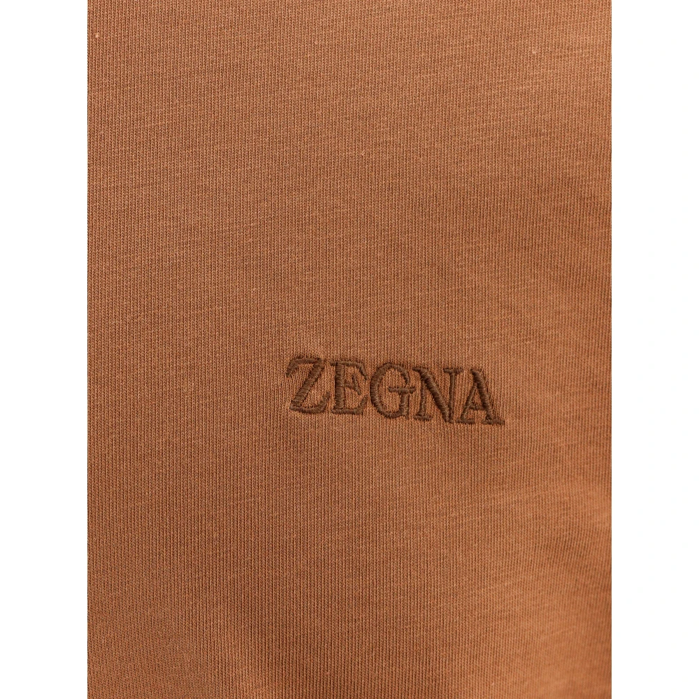 Ermenegildo Zegna Geborduurd Logo Katoenen T-Shirt Brown Heren