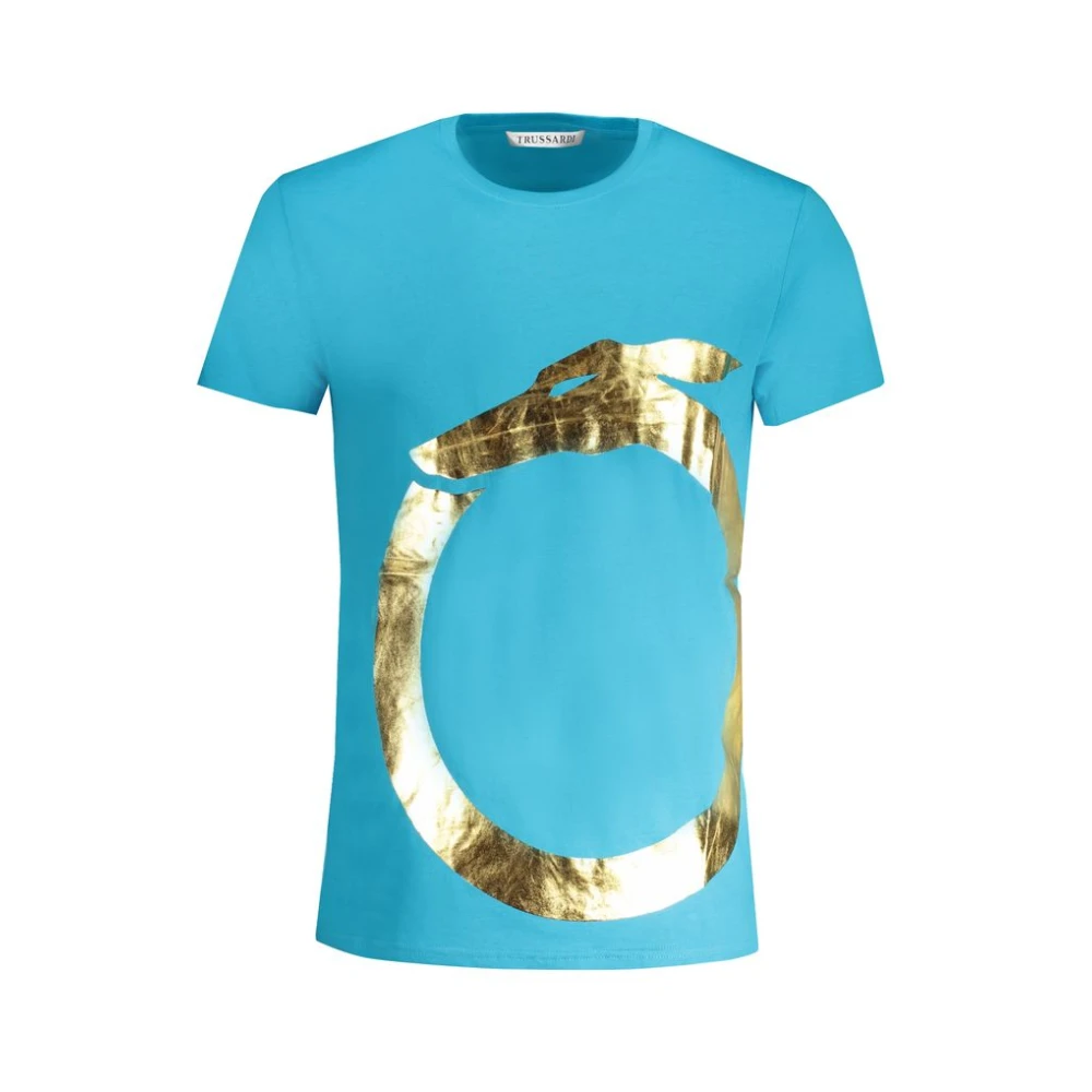 Trussardi Blauw Katoenen Bedrukt Logo T-Shirt Blue Heren