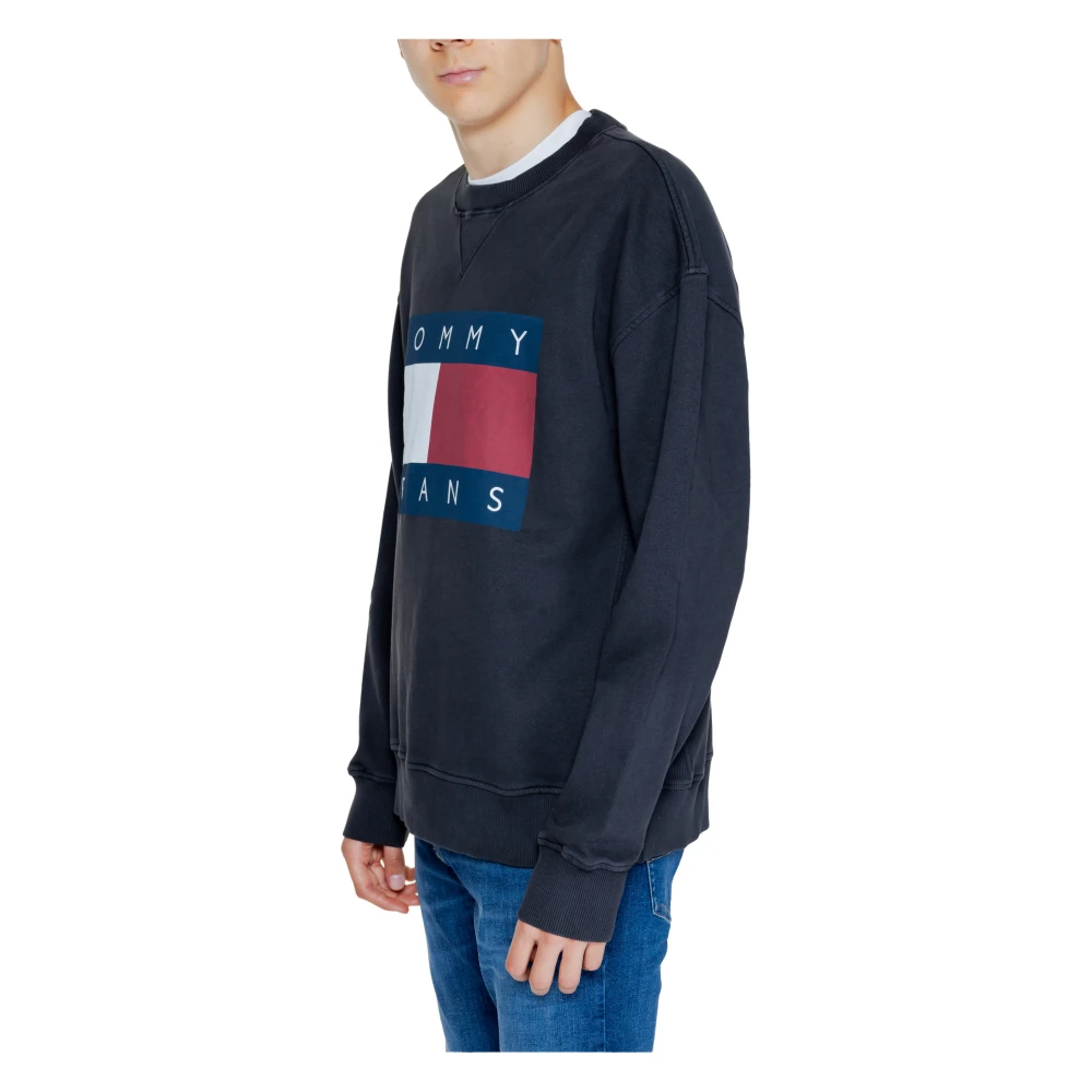 Tommy Jeans Grote Vlag Katoenen Sweatshirt Mannen Black Heren