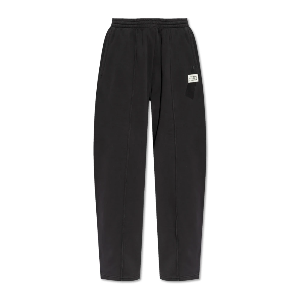 Mm6 Maison Margiela Women's Black Joggers With Stitching On The Legs - Sweatpants - M - Trousers
