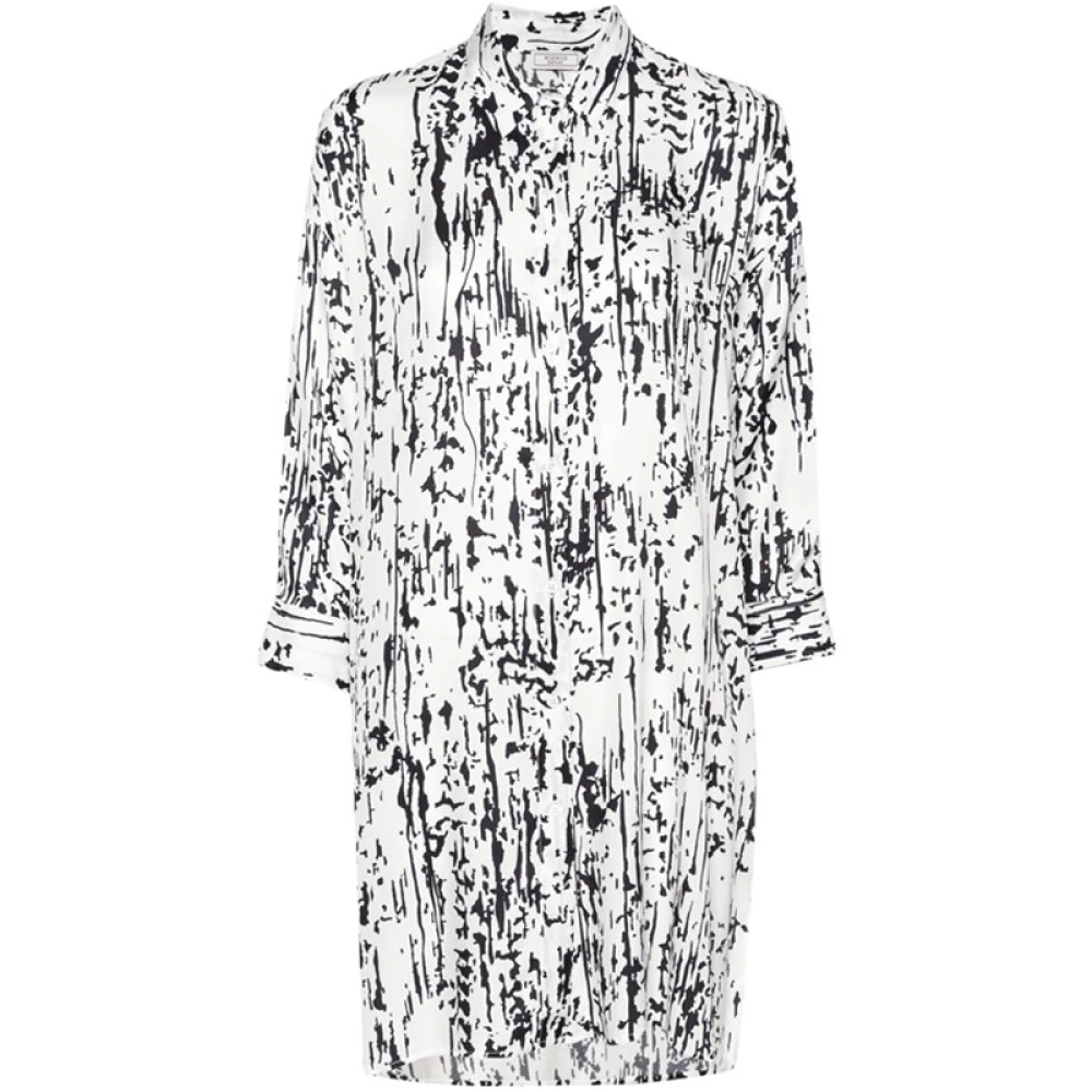 PESERICO Abstract Print Satijnen Overhemd White Dames