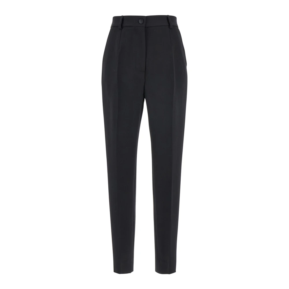 Dolce & Gabbana Zwarte Hoge Taille Wollen Broek Black Dames