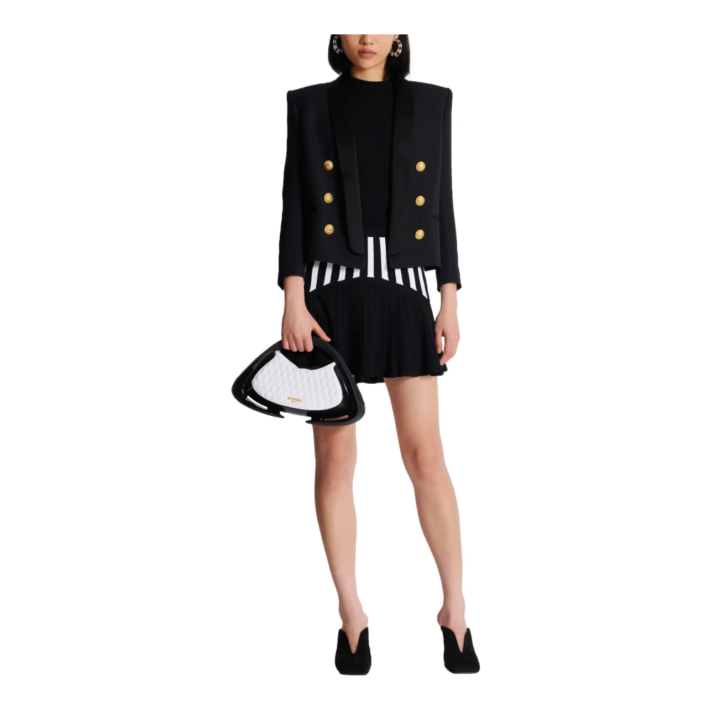 Balmain Geplooide gestreepte gebreide rok Black Dames