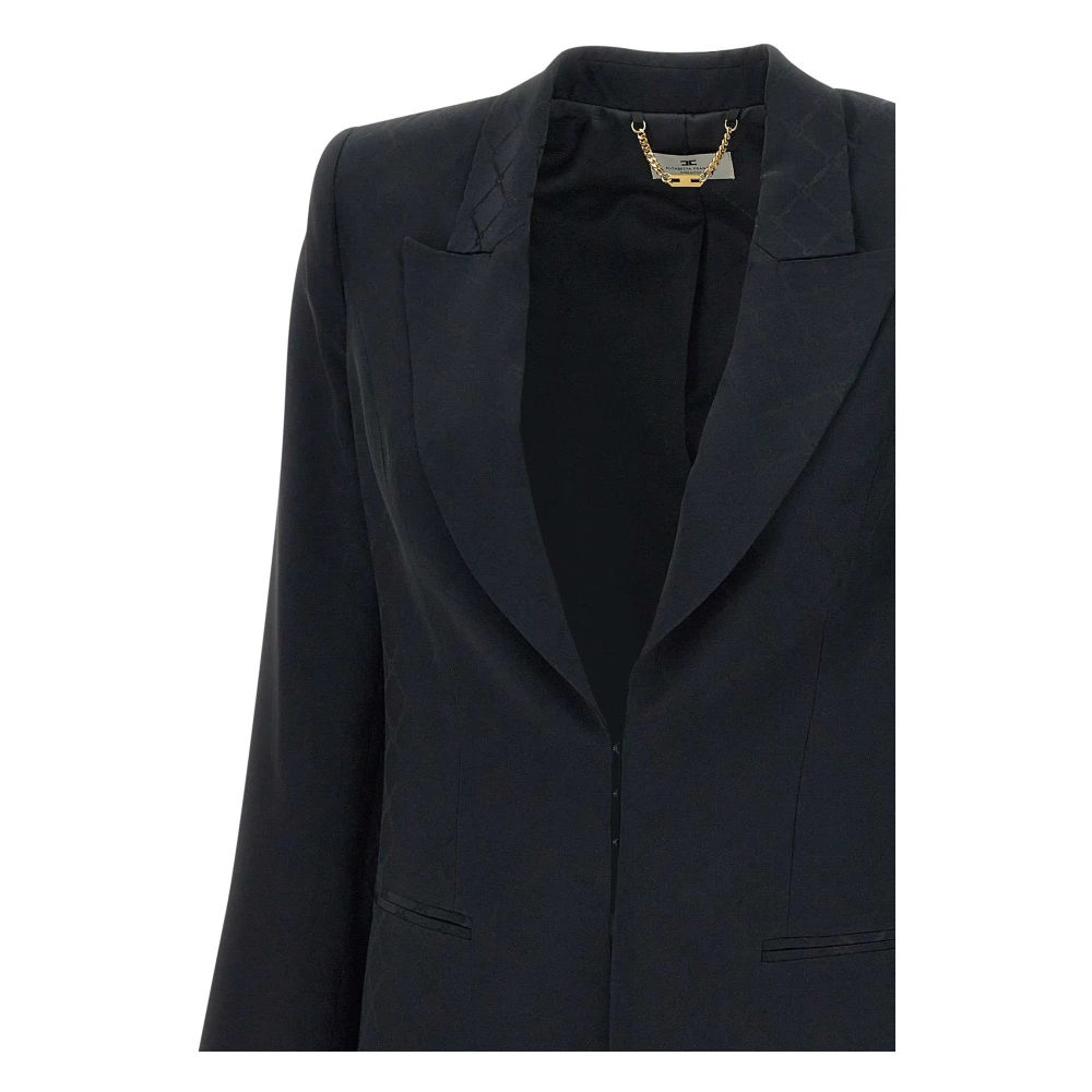 Elisabetta Franchi Zwarte Jacquard Blazer met Epauletten Black Dames