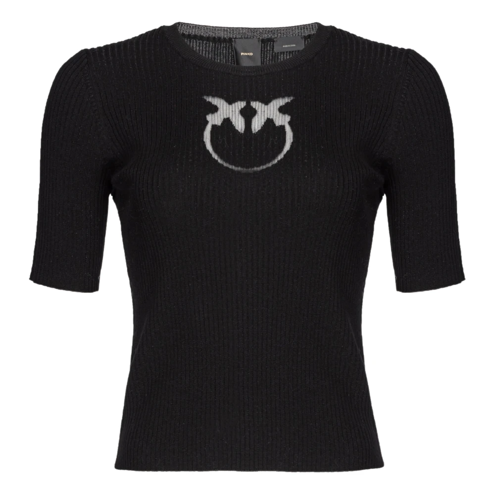 Pinko Geribbelde Zijde Katoen Blend Love Birds Shirt Black Dames