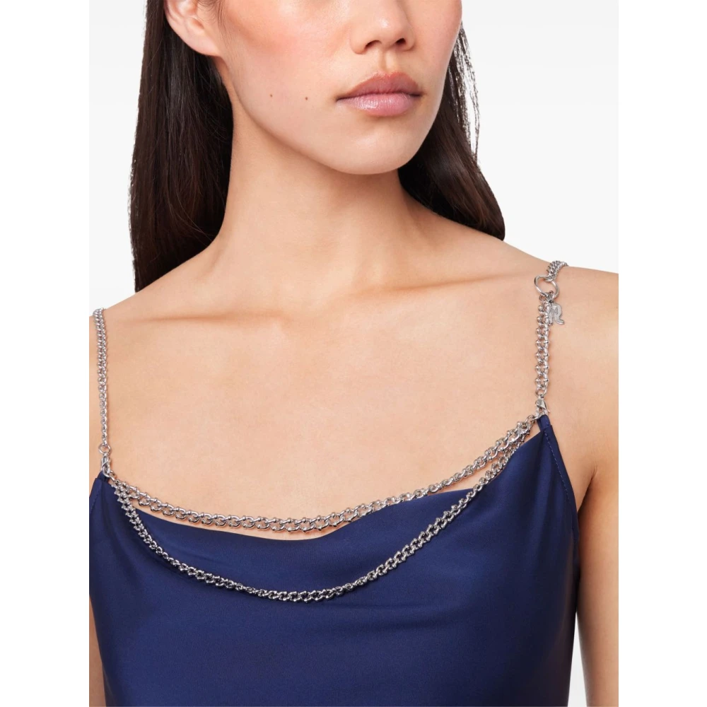 Paco Rabanne Navy Satijnen Lange Jurk Blue Dames
