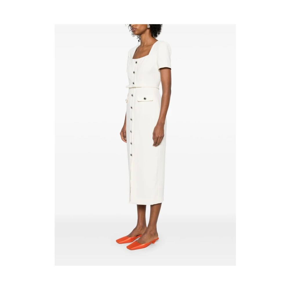 Self Portrait Beige Klepzak Schouder Jurk White Dames