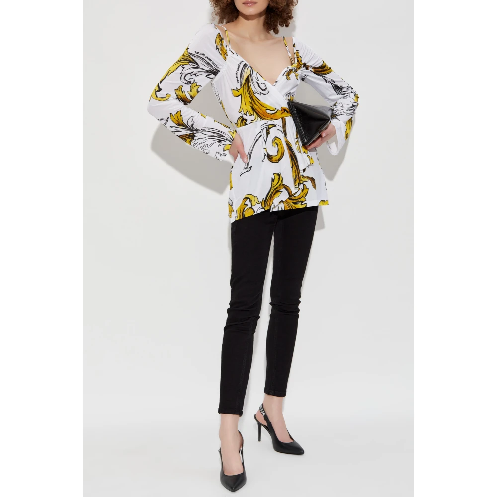 Versace Jeans Couture Top met Outline Barocco print White Dames