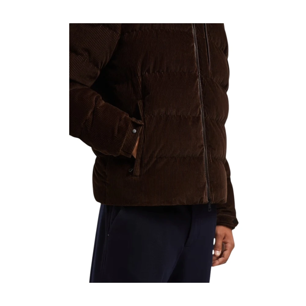 Moncler Ribfluwelen Gewatteerde Hoodiejas Bruin Brown Heren