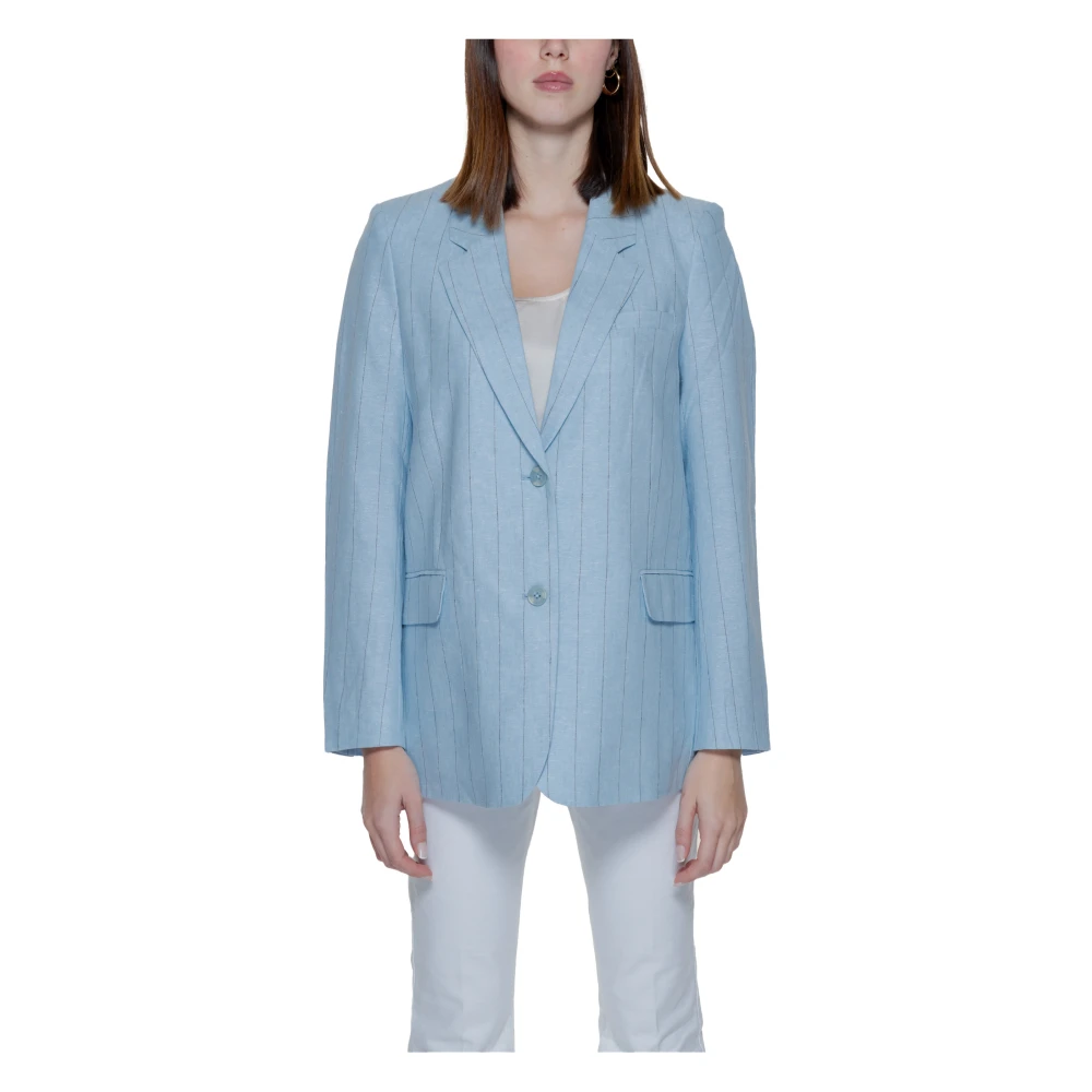 Vero Moda Pinstripe Linen Jacket Lente Zomer Collectie Blue Dames