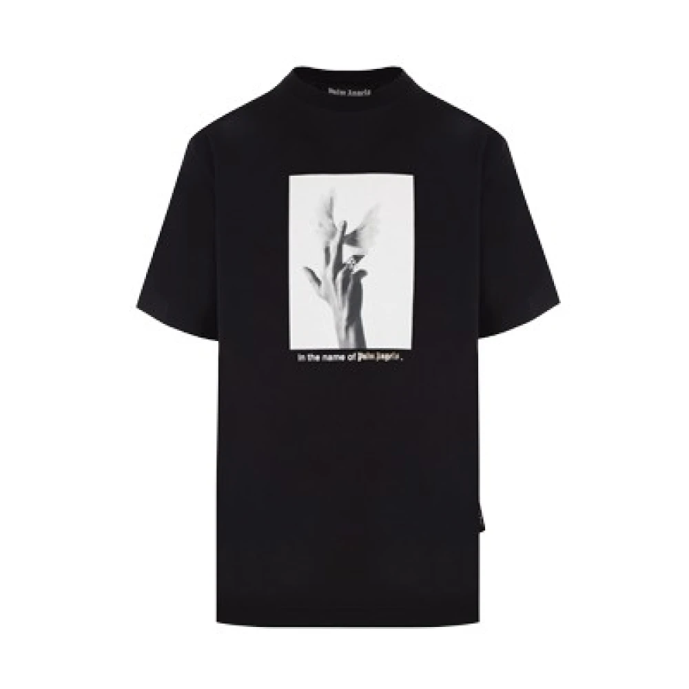 Palm Angels Zwart Katoenen Jersey T-shirt met Wings Logo Print Black Heren