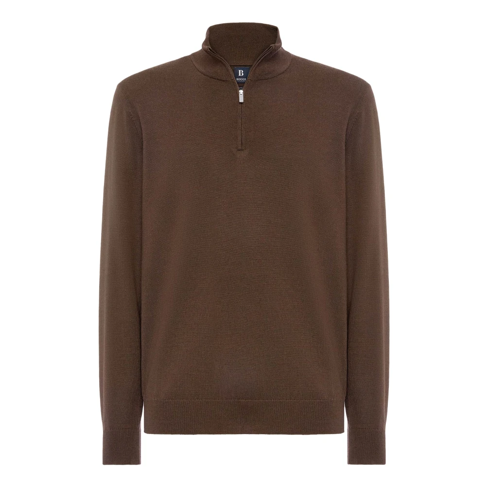 Boggi Milano Merino Wol Halve Rits 12 Gg Brown Heren