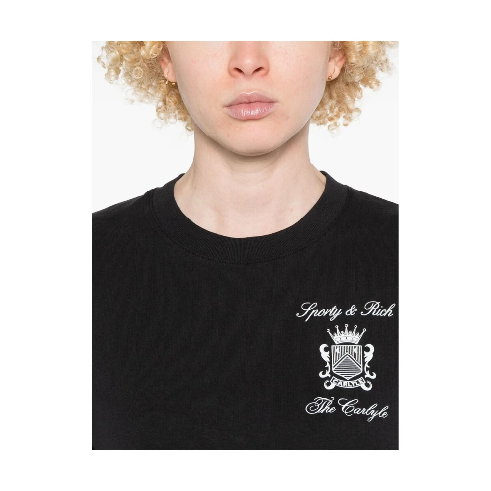 Sporty & Rich Zwart Logo Print Crew Neck T-shirt Black Dames