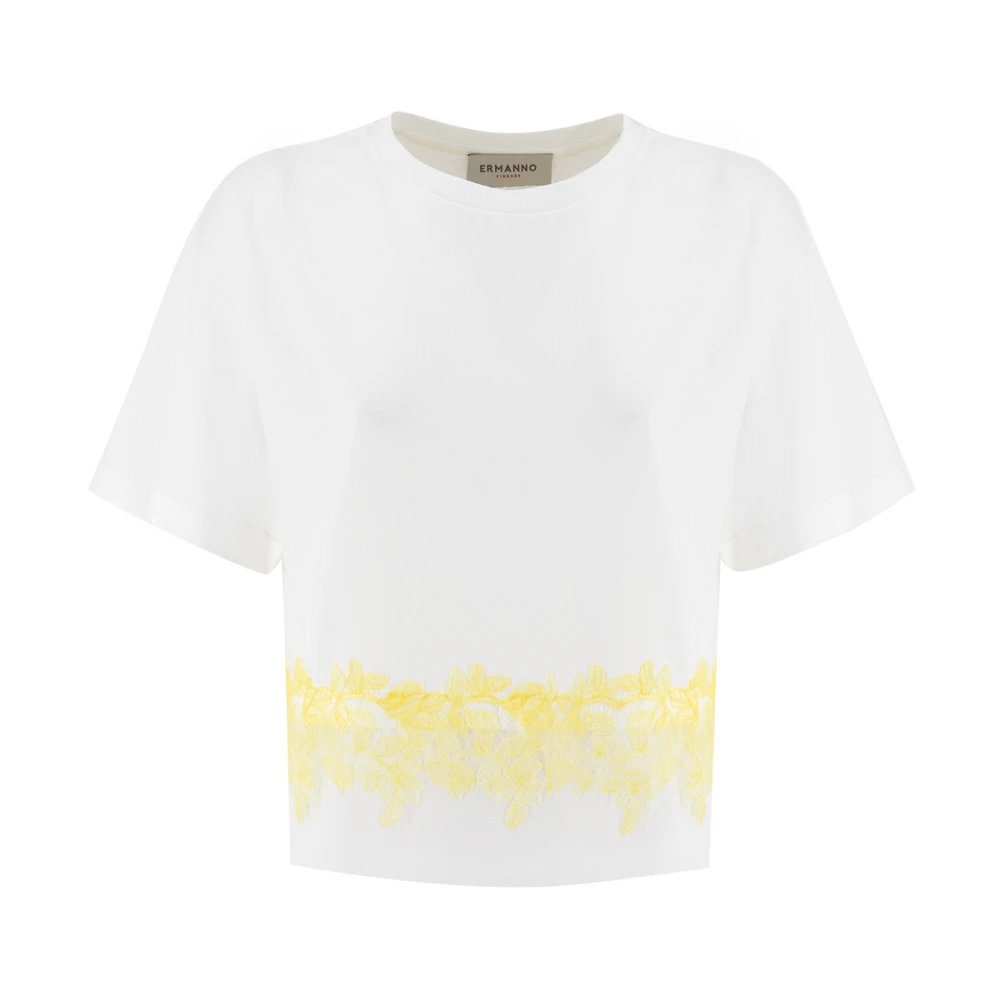 Ermanno Scervino Bloemenkant T-Shirt White Dames