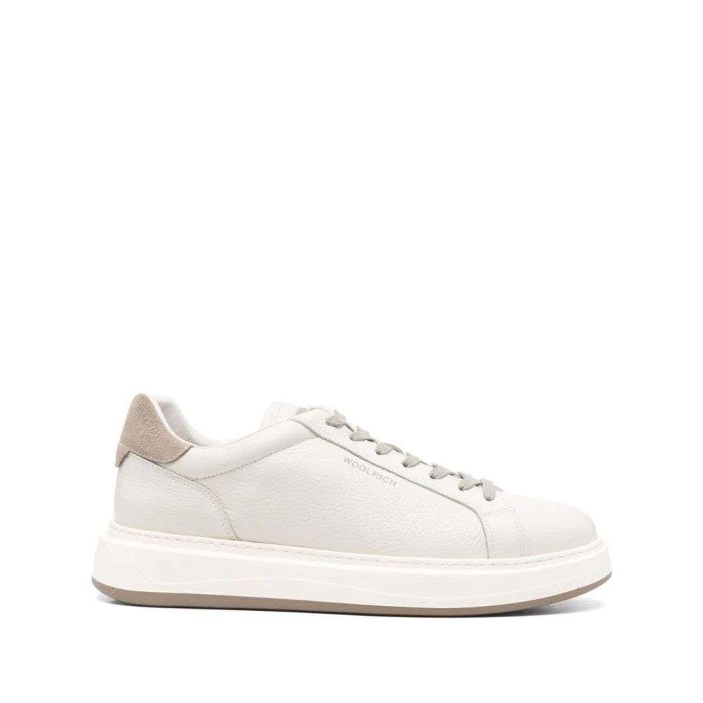 Woolrich Vita Läder Sneakers Snörning Logo Patch White, Herr