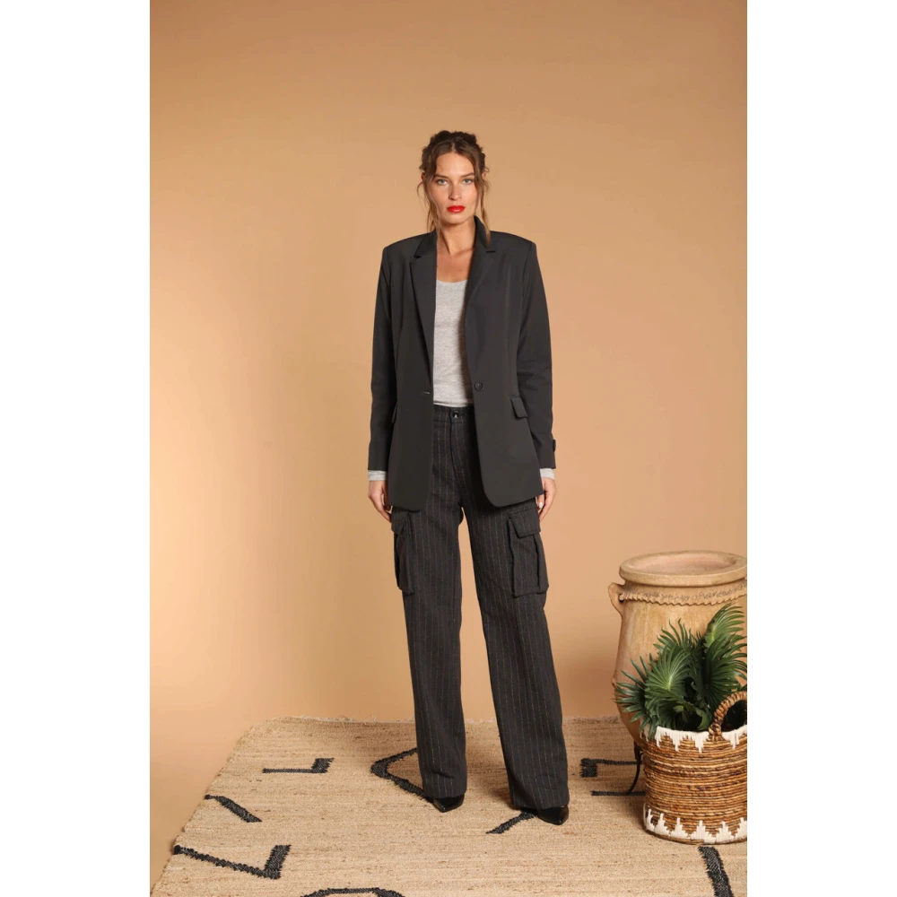 Mason's Gestreepte Cargo Broek Rechte Pasvorm Blue Dames