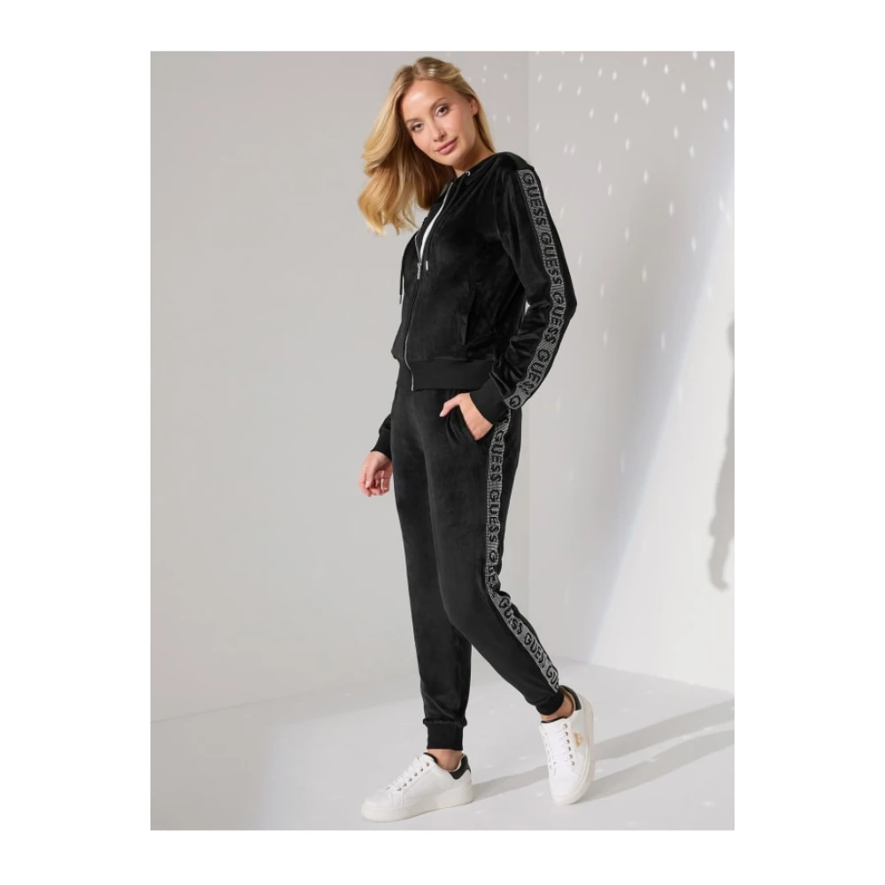 Guess Velours Joggingbroek Zwart Taps Versierd Black Dames