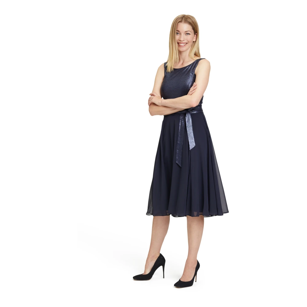Vera Mont Zwaaiende Cocktailjurk met Riem Blue Dames