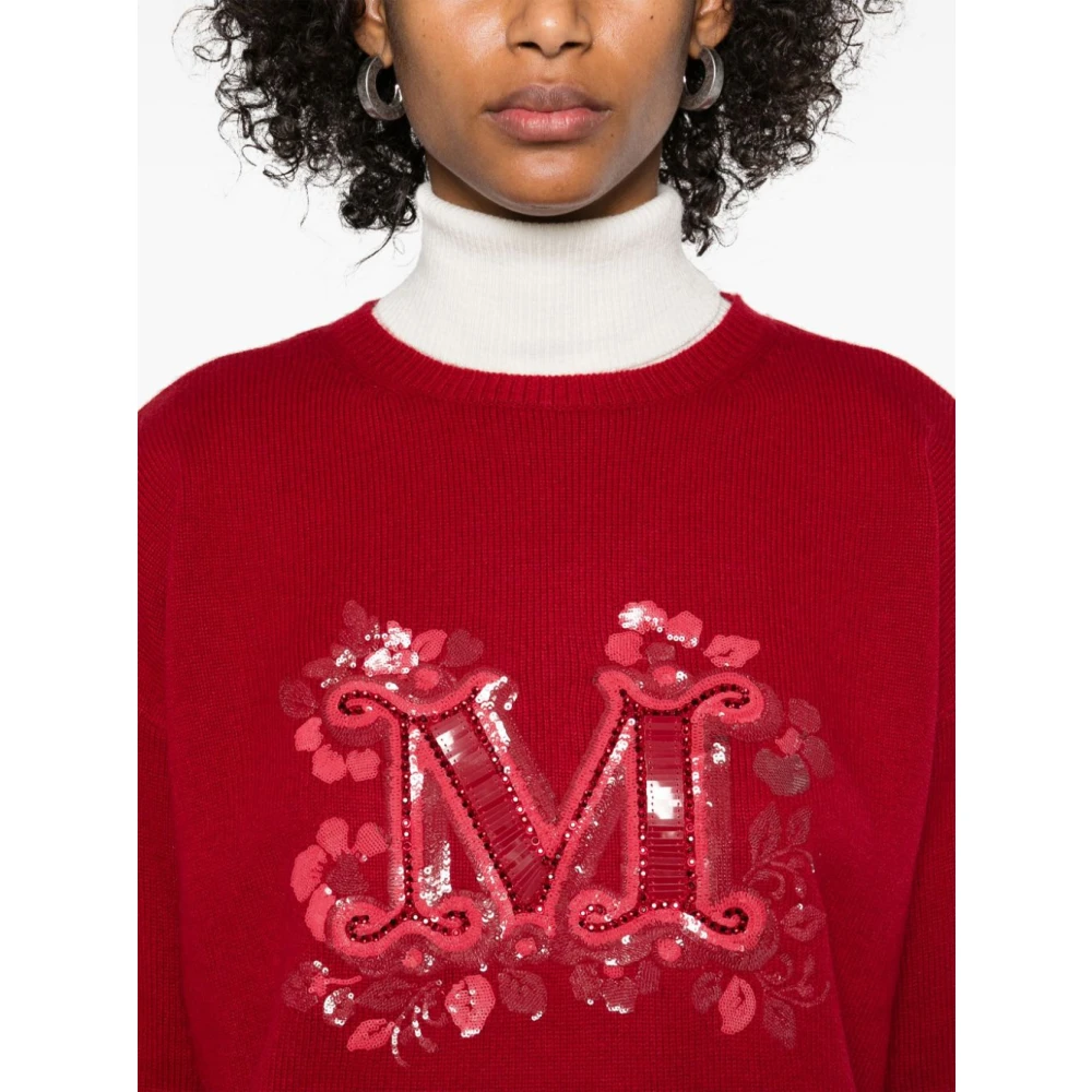 Max Mara Rode Geribbelde Crew Neck Sweater Red Dames