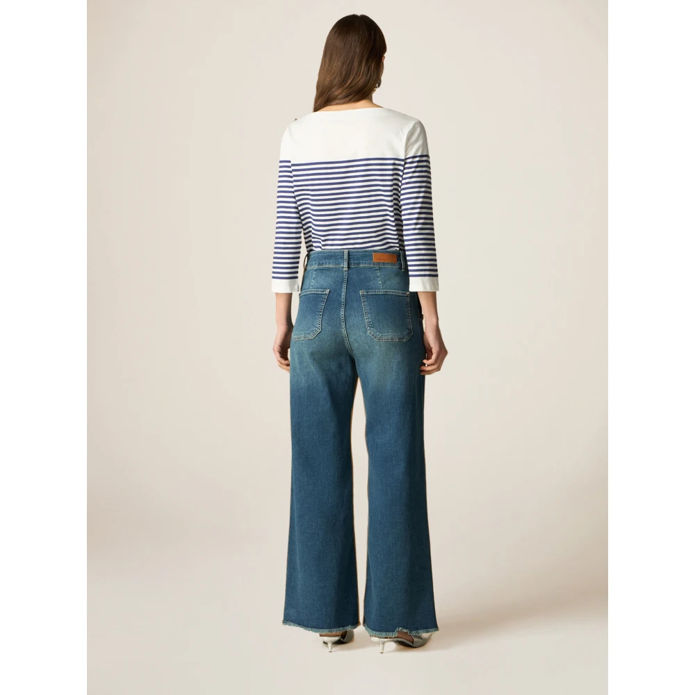 Oltre Wide Leg Cropped Jeans Blue Dames
