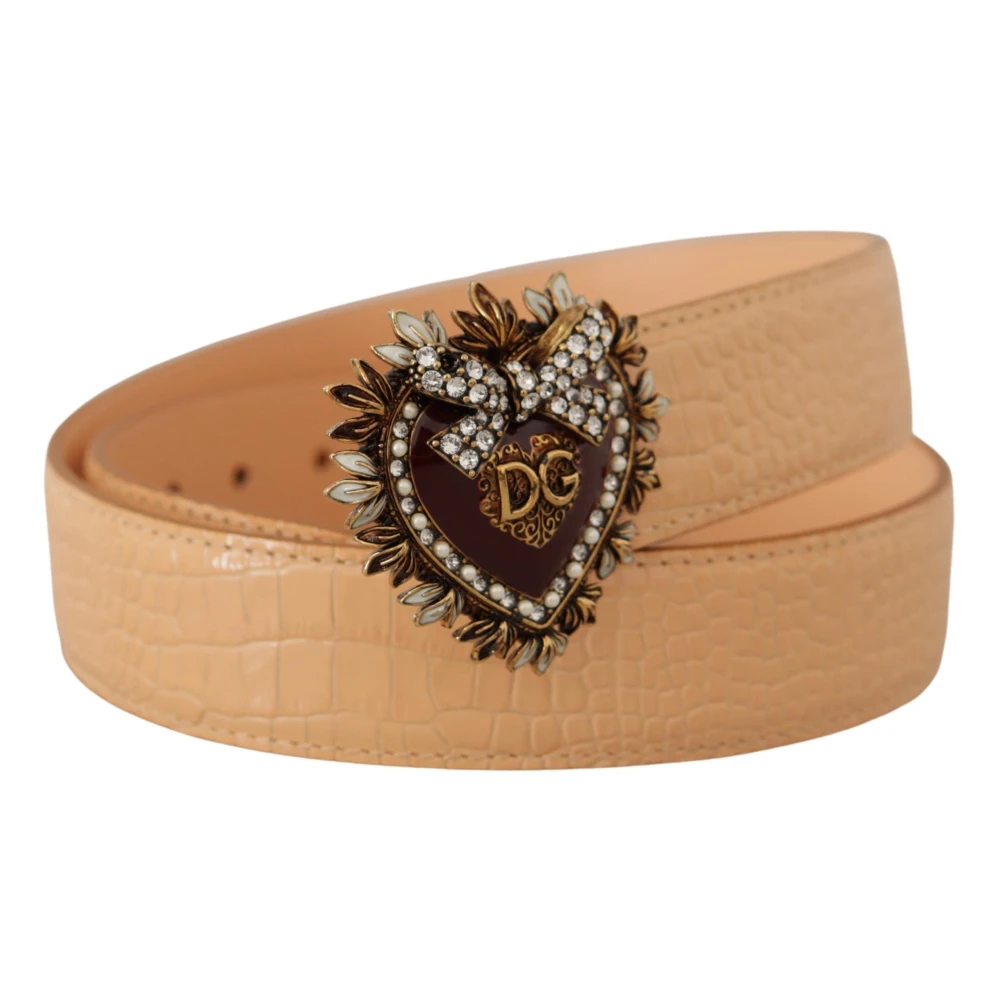 Dolce & Gabbana Gegraveerde gesp leren riem Beige Dames