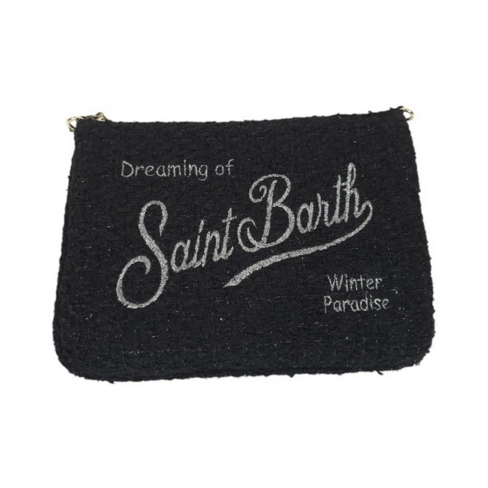 MC2 Saint Barth Zwarte Tweed Logo Clutch Tas Black Dames