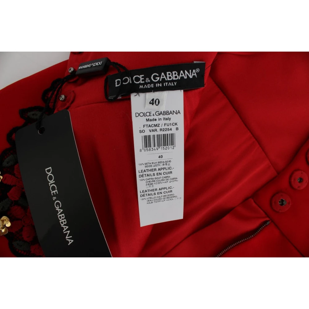 Dolce & Gabbana Luxe Rode Zijden Geborduurde Hoge Taille Shorts Multicolor Dames