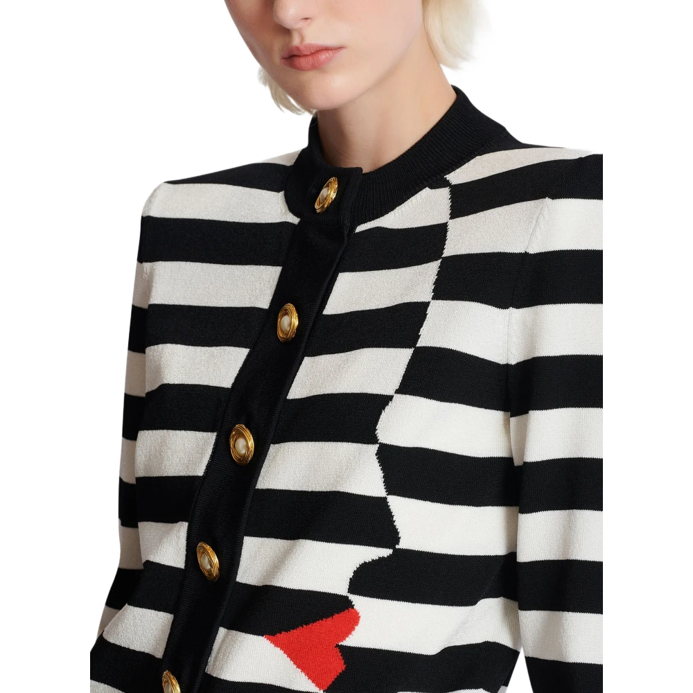 Balmain Gebreide Marinière cardigan met gezichtsmotief Black Dames