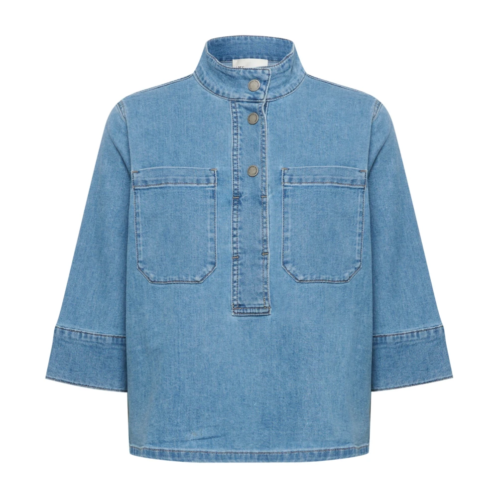 My Essential Wardrobe Denim Blouse met ¾ Mouwen en Zakken Blue Dames