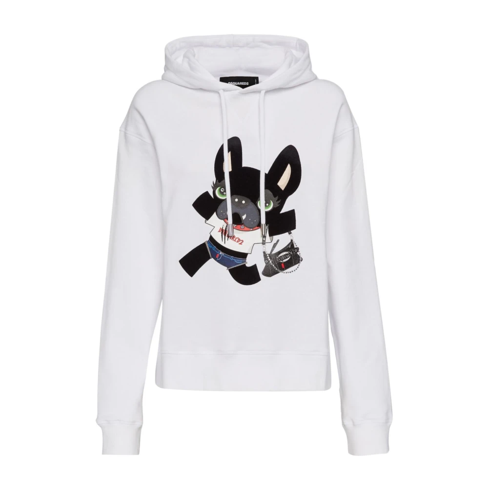 Dsquared2 Women's White Hoodies,, Graphic Print Cotton Jumper Hoodie Small