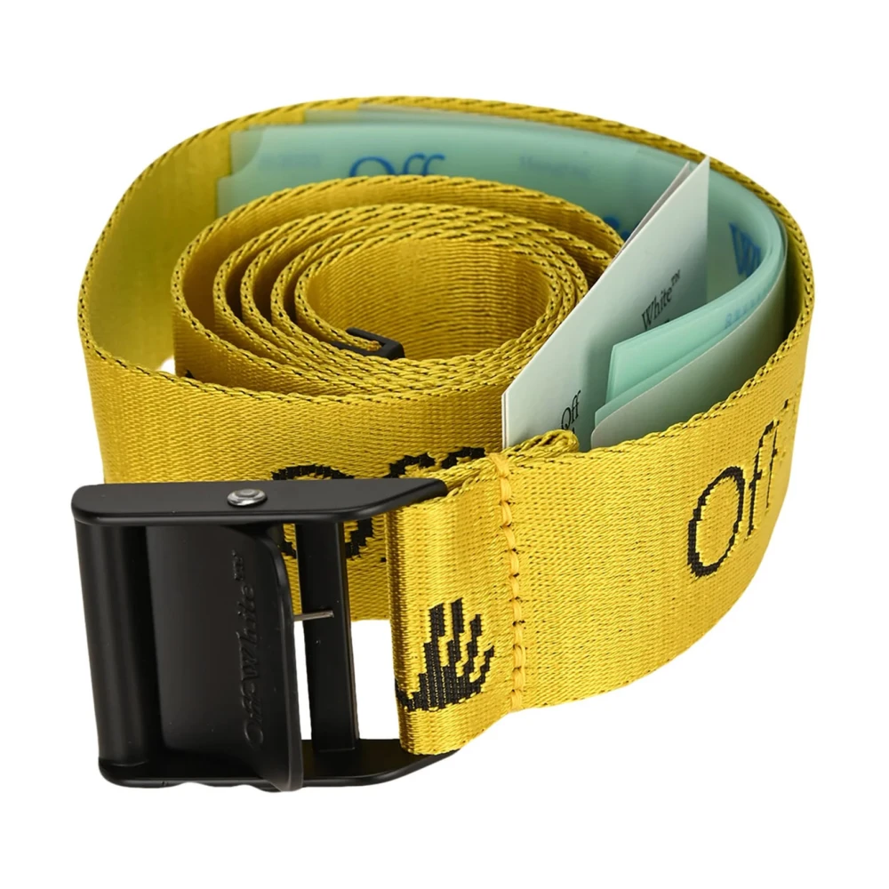 Off White Logo Stoffen Riem voor Mannen Yellow Heren