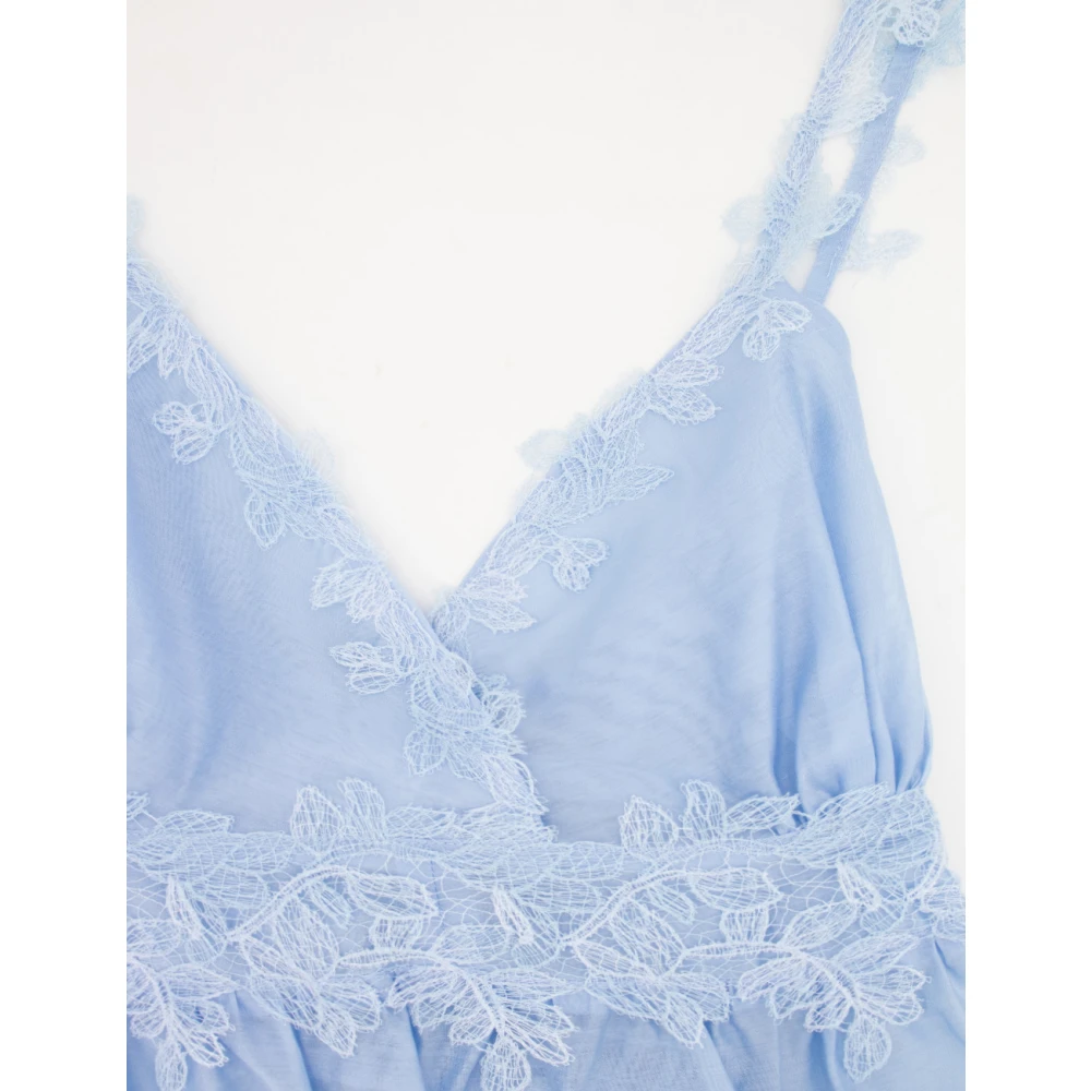 Ermanno Scervino Bloemenkant Gekruiste Bandjes Top Blue Dames